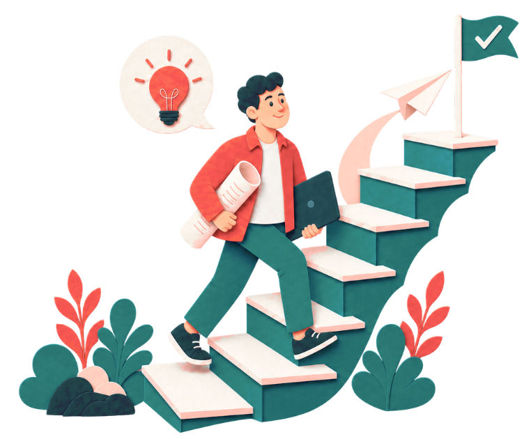 Businessplan Vorlage für Gründer – Illustration mit Laptop, Geschäftsidee und Businessplan